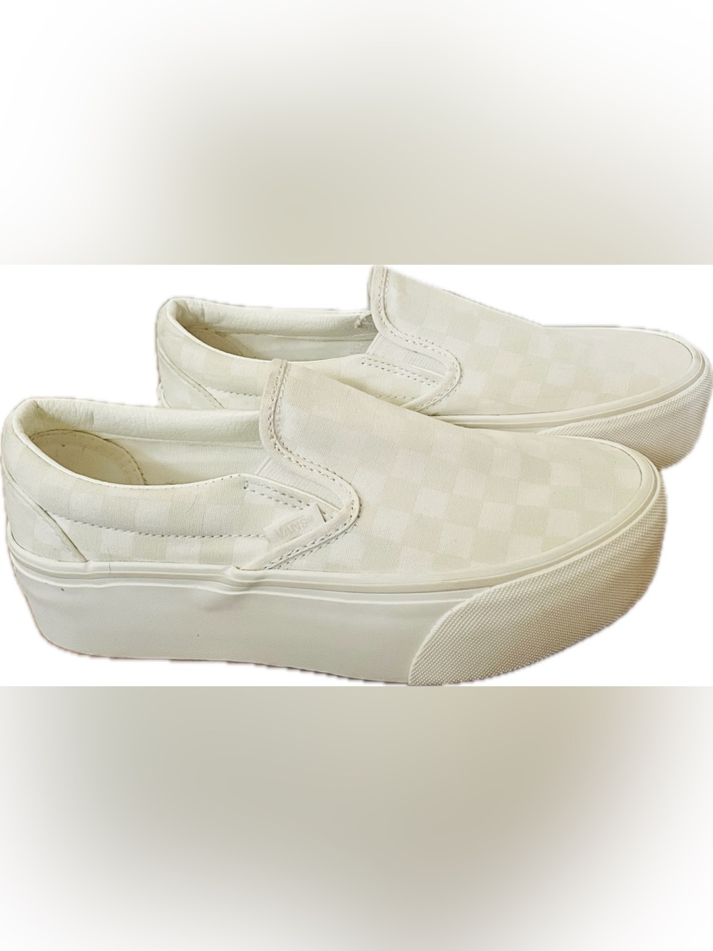 Vans Classic Slip-On Stackform Tonal Checkerboard White Platform 7.5 - Picture 2 of 4